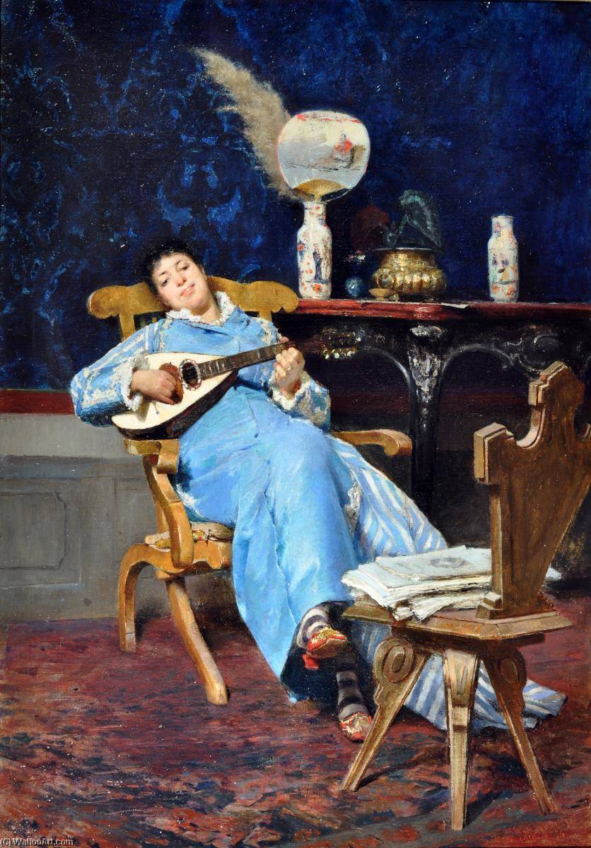 Order Oil Painting Replica Girl with a Mandolin by Vincenzo Caprile (1856-1936, Italy) | ArtsDot.com