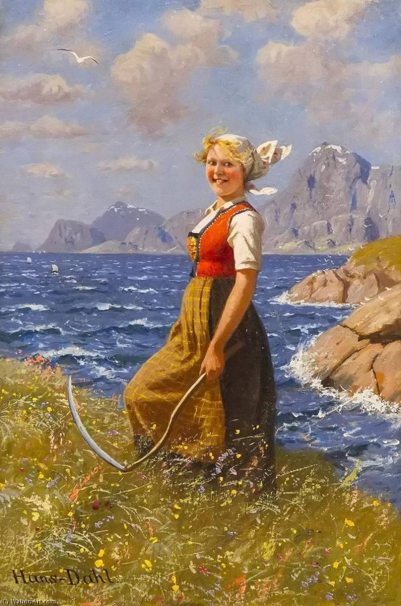 Order Paintings Reproductions Maid with Scythe, 1899 by Hans Andreas Dahl (1849-1937, Norway) | ArtsDot.com