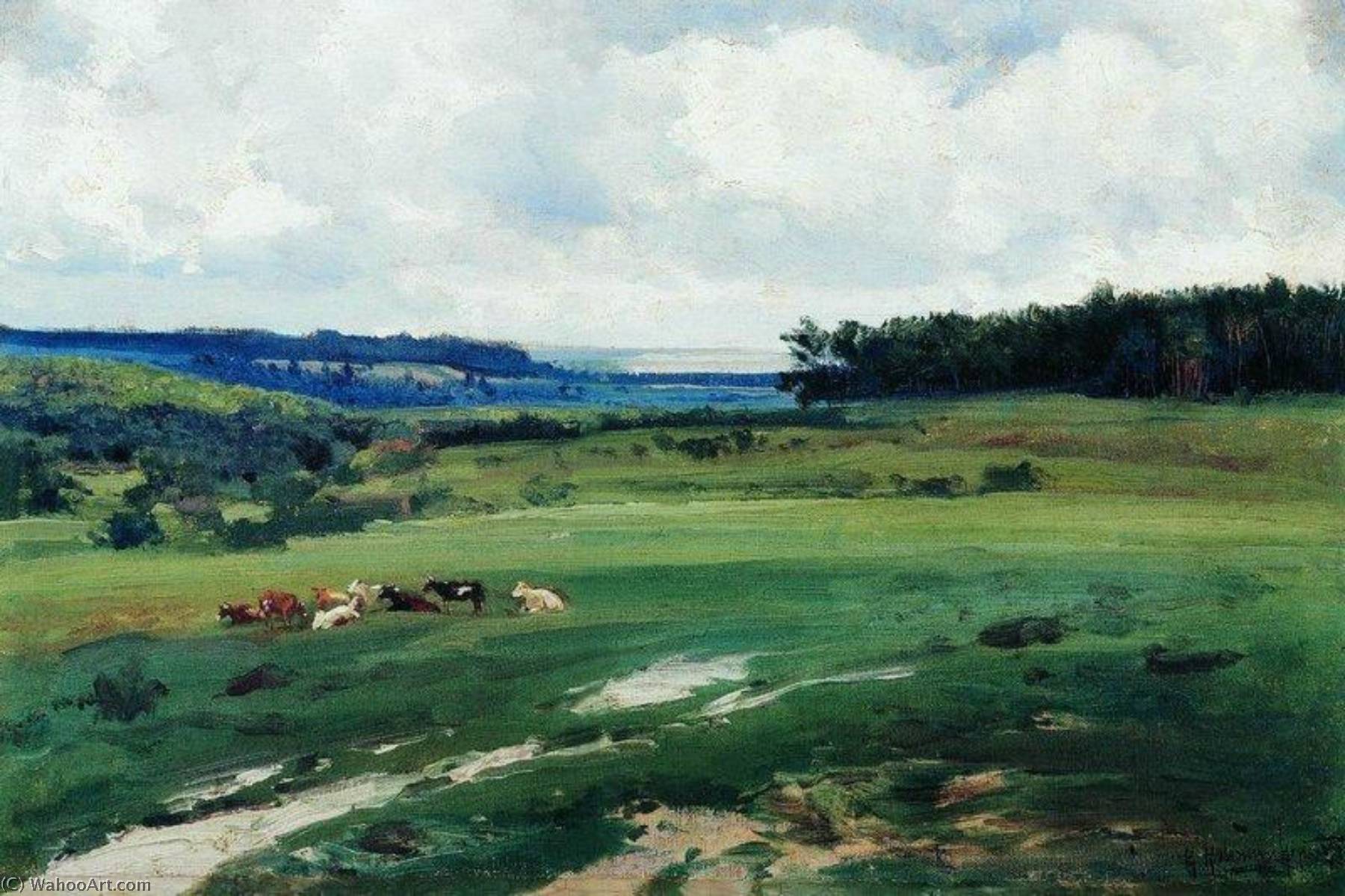 Order Oil Painting Replica Landscape with a Herd, 1892 by Konstantin Yakovlevich Kryzhitsky (1858-1911) | ArtsDot.com