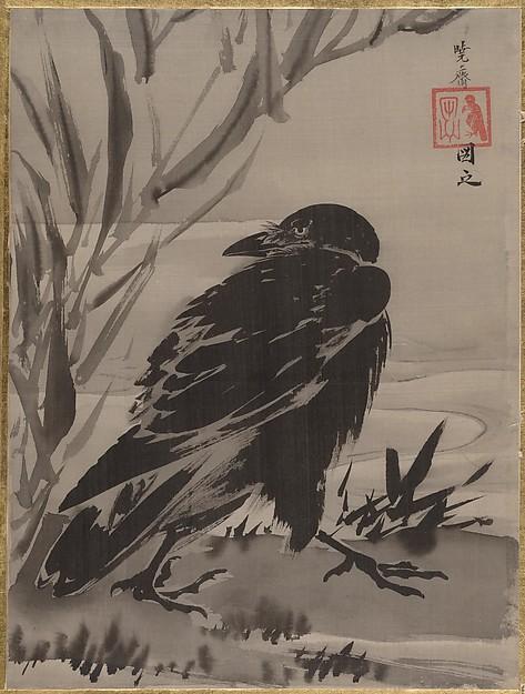 Order Oil Painting Replica 水辺に鴉図 Crow and Reeds by a Stream, 1887 by Kawanabe Kyōsai (1831-1889) | ArtsDot.com