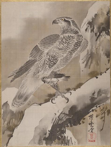 Order Paintings Reproductions Eagle Holding Small Bird, 1887 by Kawanabe Kyōsai (1831-1889) | ArtsDot.com