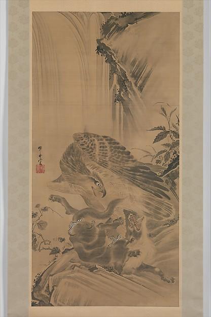 Order Oil Painting Replica Eagle Attacking a Mountain Lion, 1885 by Kawanabe Kyōsai (1831-1889) | ArtsDot.com