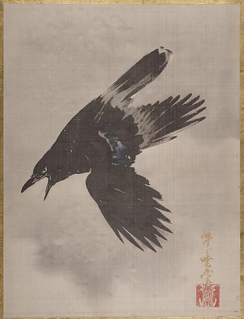 Buy Museum Art Reproductions 雪中鴉図 Crow Flying in the Snow, 1887 by Kawanabe Kyōsai (1831-1889) | ArtsDot.com
