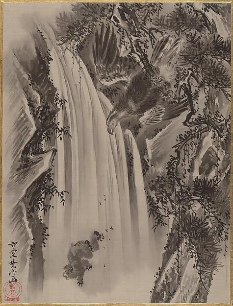 Order Art Reproductions Waterfall, Eagle and Monkey, 1887 by Kawanabe Kyōsai (1831-1889) | ArtsDot.com