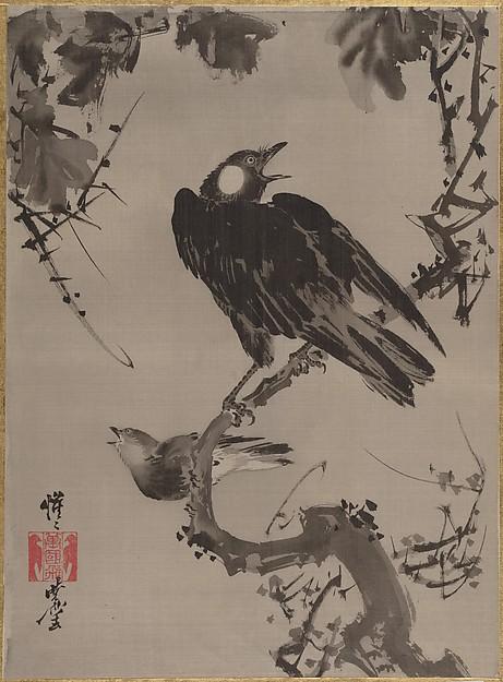 Order Oil Painting Replica ムクドリ図 Starlings on a Branch, 1887 by Kawanabe Kyōsai (1831-1889) | ArtsDot.com