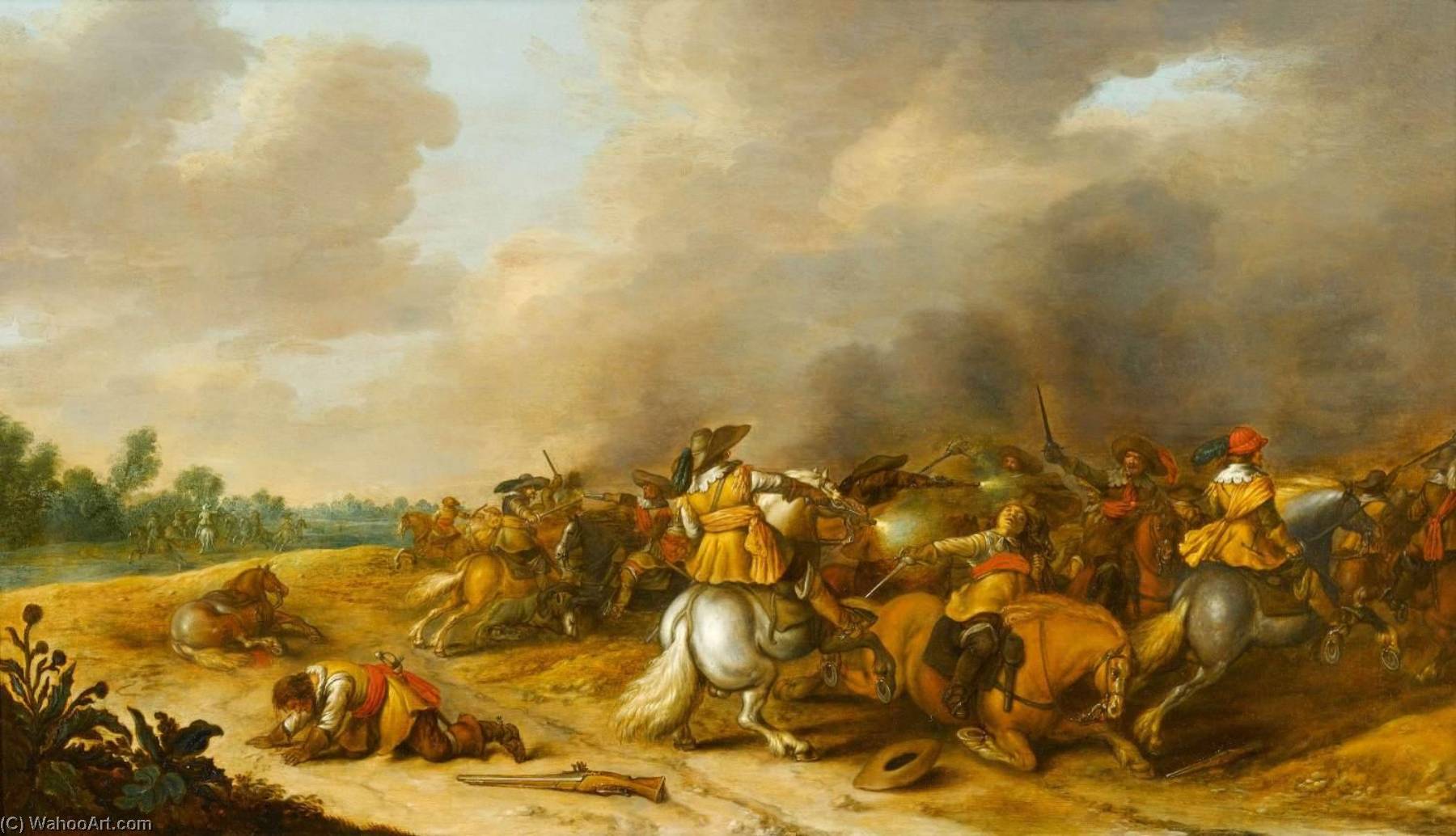 Order Oil Painting Replica Cavalry Skirmish by Called Stevaerts Palamedes Palamedesz (1607-1638) | ArtsDot.com