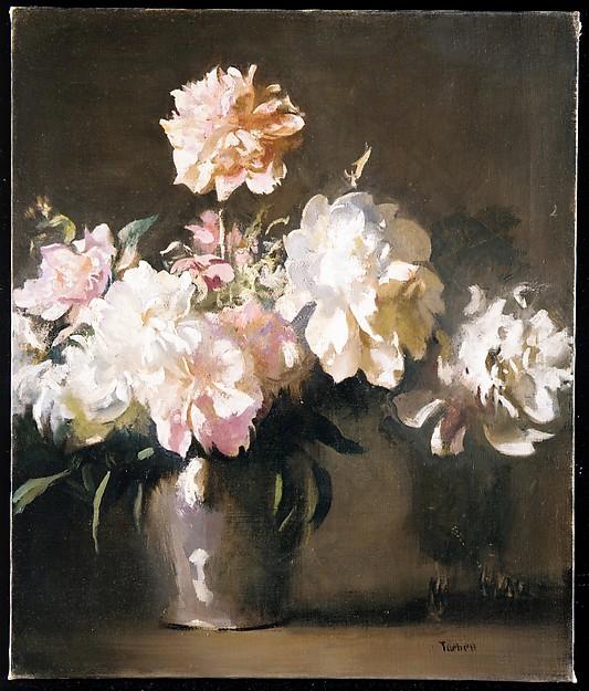 Order Oil Painting Replica Still Life Vase of Peonies, 1925 by Edmund Charles Tarbell (1862-1938, United States) | ArtsDot.com