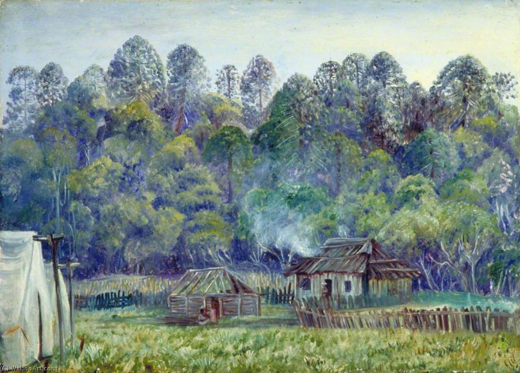Order Art Reproductions Our Camp on the Bunya Mountains, Queensland, 1880 by Marianne North (1830-1890, United Kingdom) | ArtsDot.com