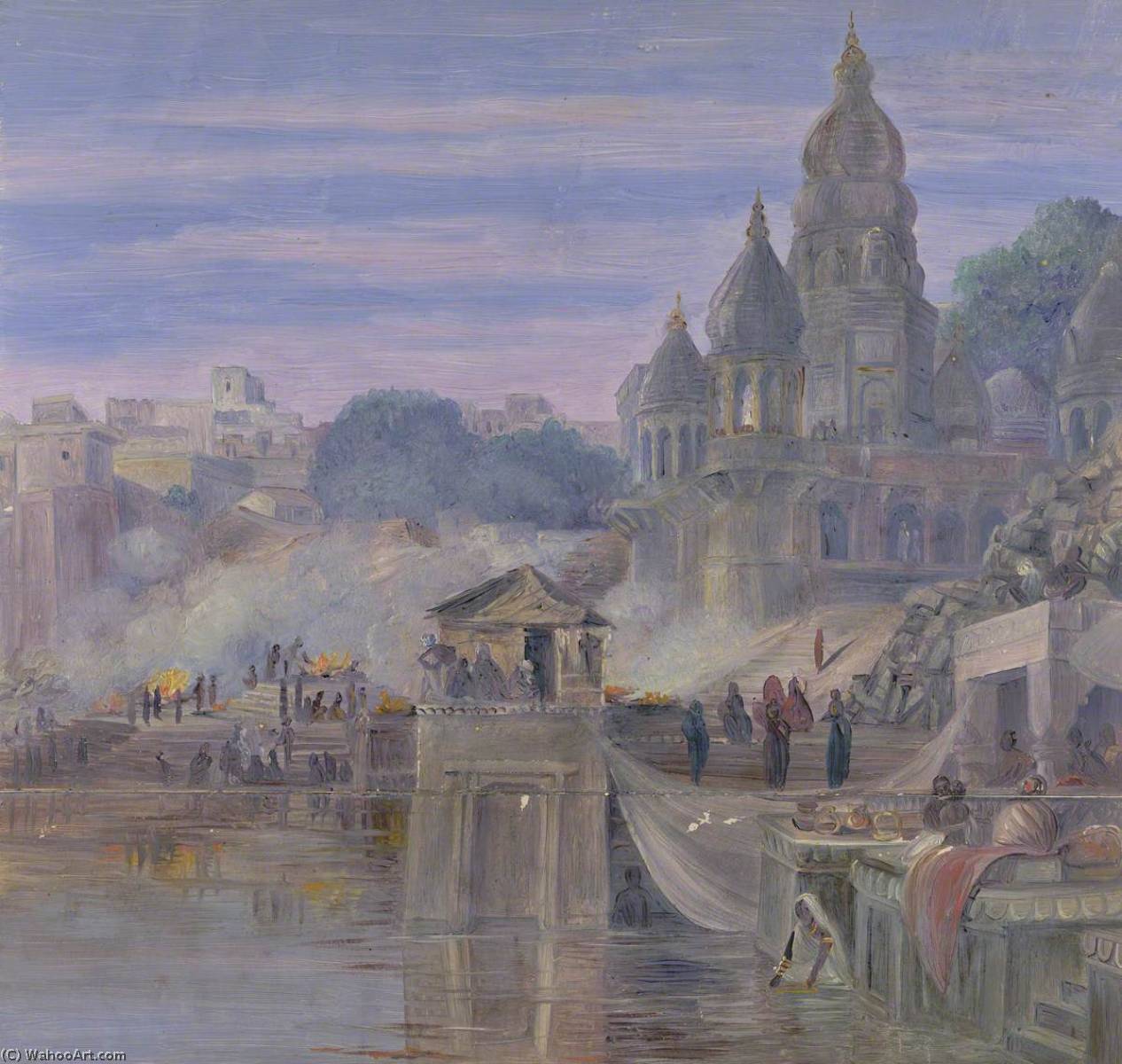 Order Art Reproductions `The Burning Ghats. Benares. India. October 1878`, 1878 by Marianne North (1830-1890, United Kingdom) | ArtsDot.com