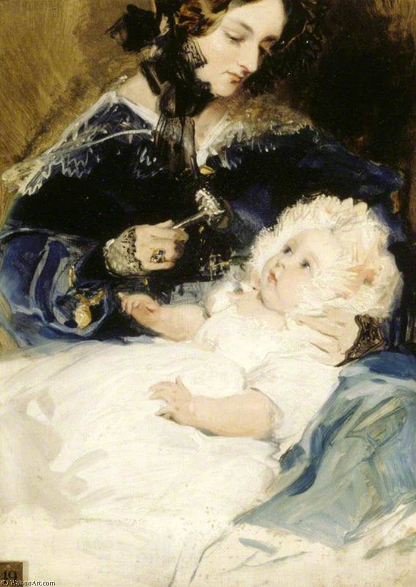 Order Oil Painting Replica Lady Louisa Jane Russell (1812–1905), Duchess of Abercorn, with Her Daughter Lady Harriet Georgiana Louisa Hamilton (1834–1913), Later Countess of Lichfield, 1834 by Edwin Henry Landseer | ArtsDot.com