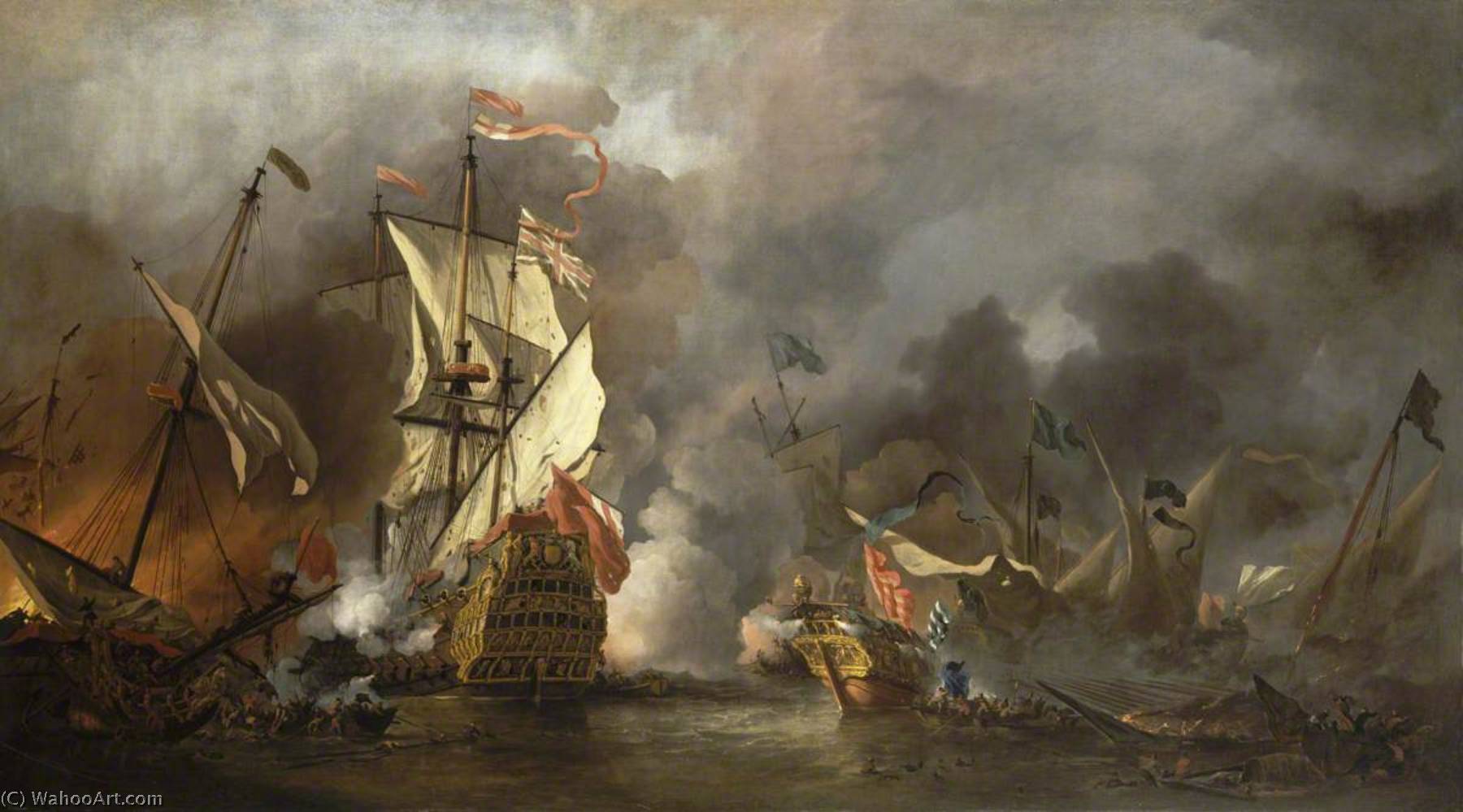 Buy Museum Art Reproductions An English Ship in Action with Barbary Vessels, 1678 by Willem Van De Velde The Elder | ArtsDot.com