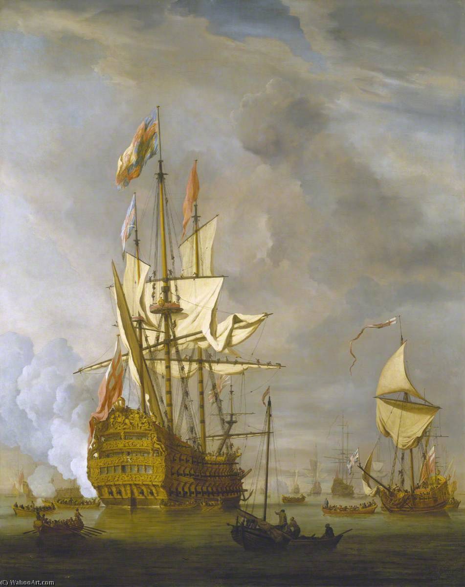 Buy Museum Art Reproductions The English Ship `Royal Sovereign` with a Royal Yacht in a Light Air, 1703 by Willem Van De Velde The Elder | ArtsDot.com