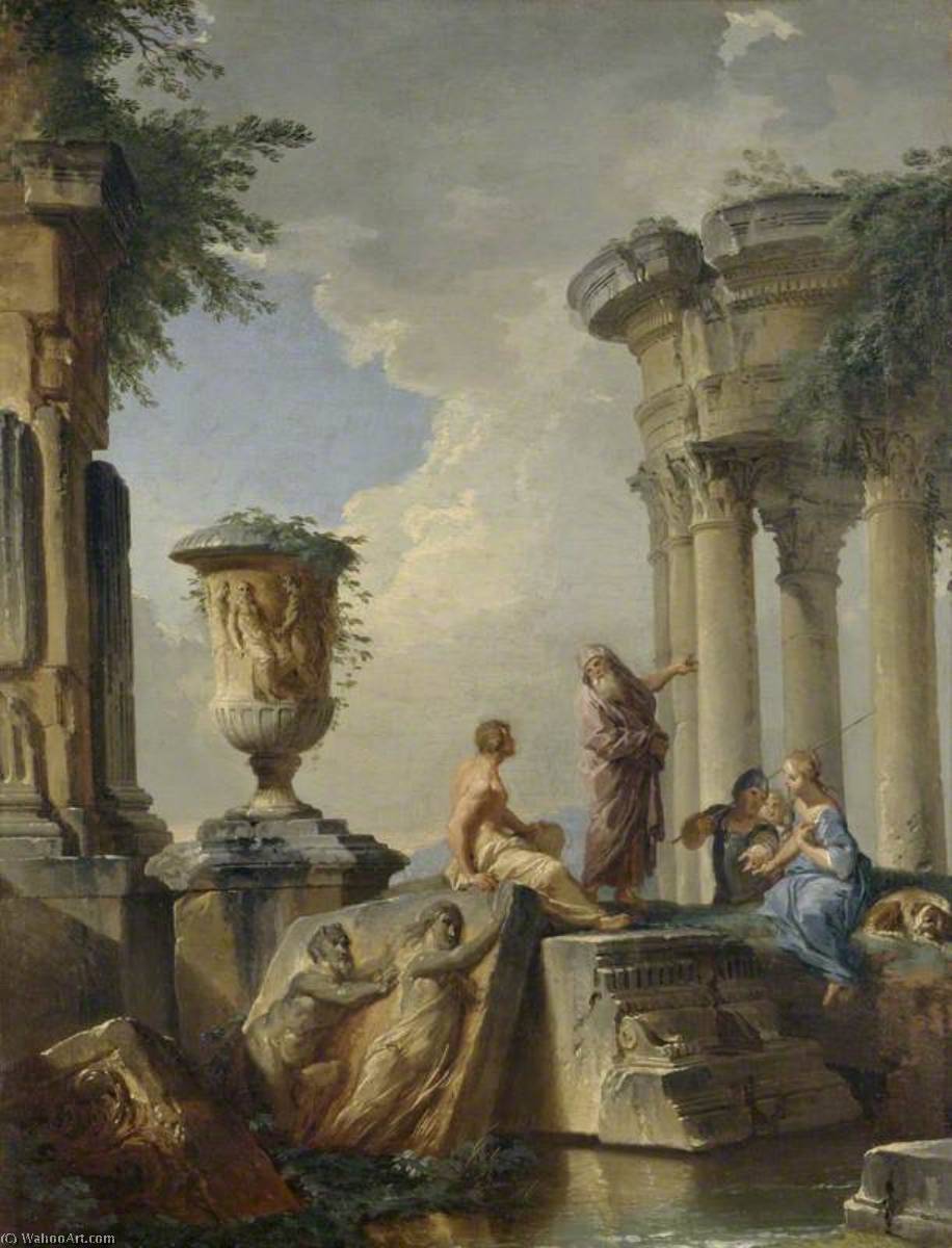 Order Art Reproductions Ruins with a Prophet and other Figures, 1720 by Giovanni Paolo Pannini (1691-1765, Italy) | ArtsDot.com