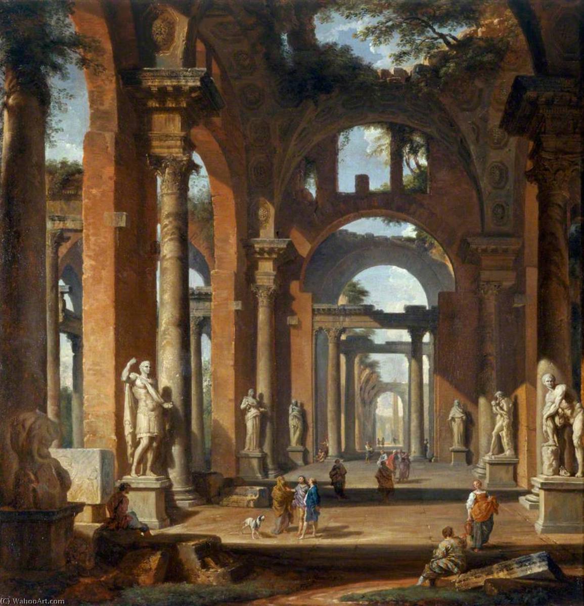 Buy Museum Art Reproductions Statues in a Ruined Arcade, 1750 by Giovanni Paolo Pannini (1691-1765, Italy) | ArtsDot.com