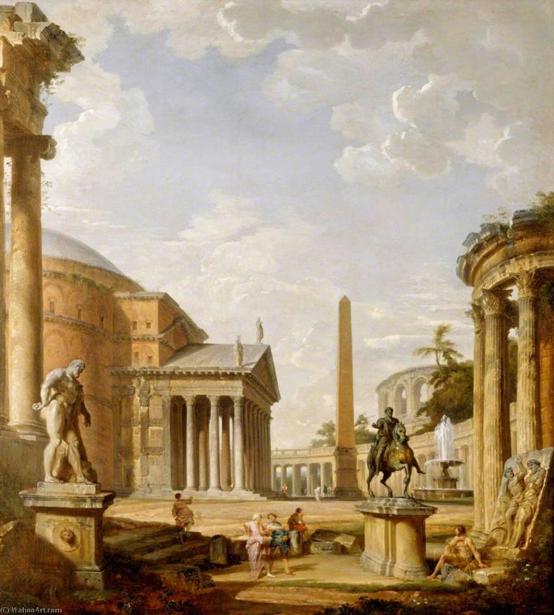 Order Paintings Reproductions Roman Landscape with the Pantheon, 1750 by Giovanni Paolo Pannini (1691-1765, Italy) | ArtsDot.com