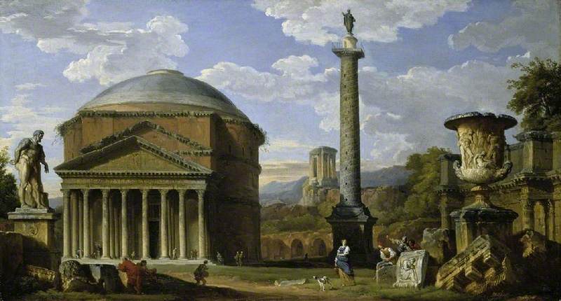 Order Art Reproductions Capriccio of Roman Ruins with the Pantheon, 1737 by Giovanni Paolo Pannini (1691-1765, Italy) | ArtsDot.com