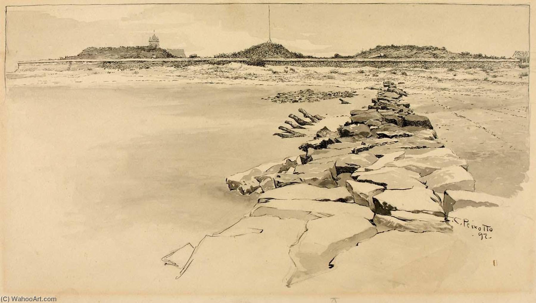 Order Oil Painting Replica Fort Moultrie on the Site of Old Fort Sullivan, 1897 by Ernest Clifford Peixotto (1869-1940, United States) | ArtsDot.com