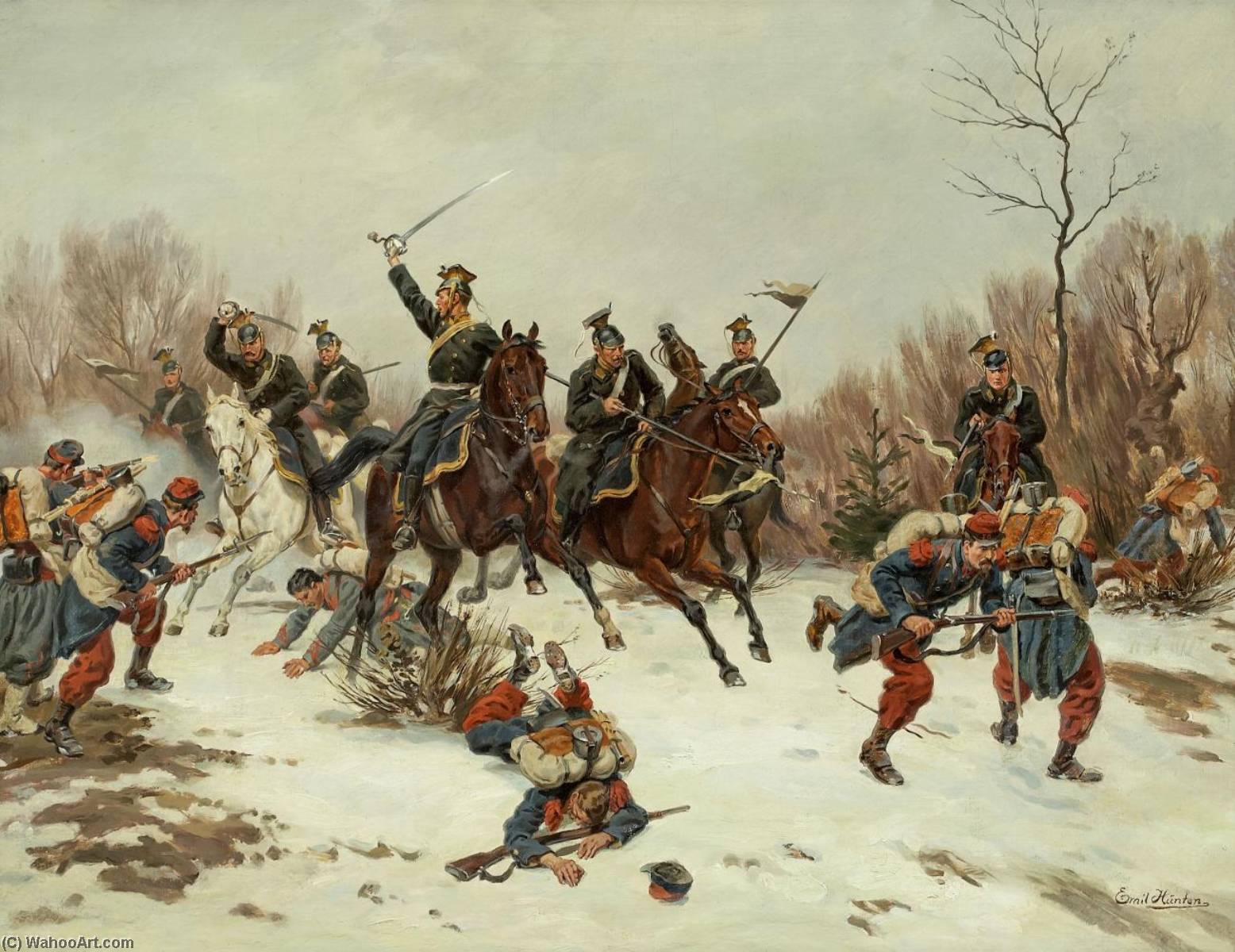 Buy Museum Art Reproductions Gefecht zwischen Reitern eines Preussischen Ulanenregiments und französischen Infanteriesoldaten by Emil Hünten (1827-1902) | ArtsDot.com