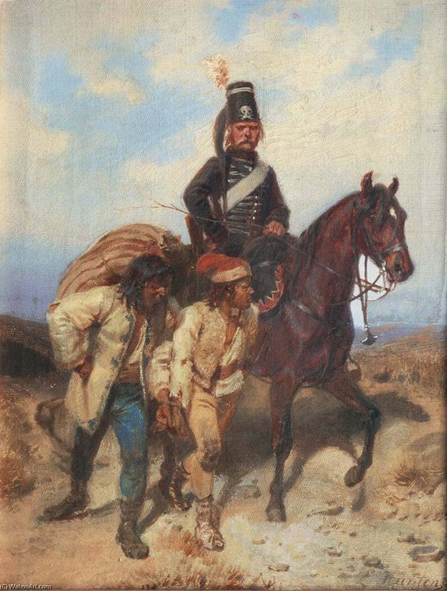 Order Oil Painting Replica A Prussian Hussar with Captives, 1867 by Emil Hünten (1827-1902) | ArtsDot.com