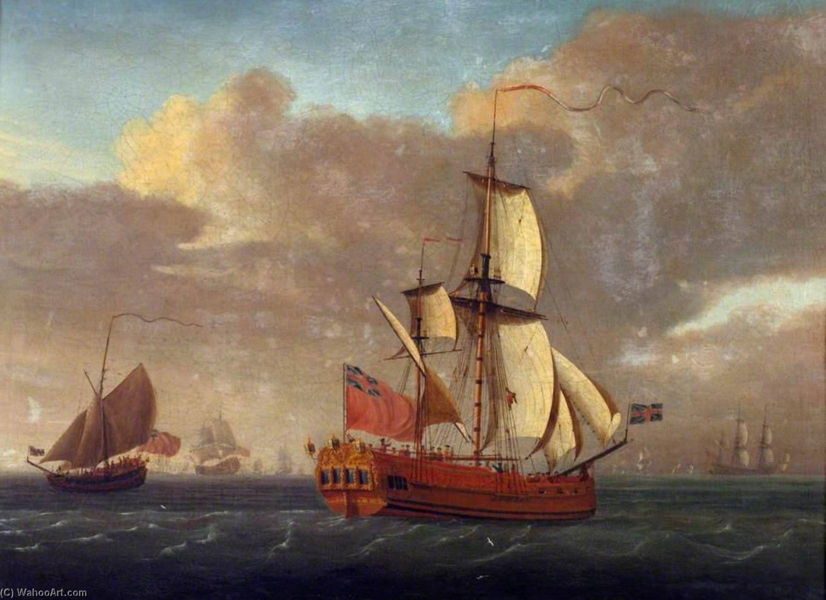 Order Oil Painting Replica A Naval Ketch by John Cleveley The Elder (1712-1777) | ArtsDot.com