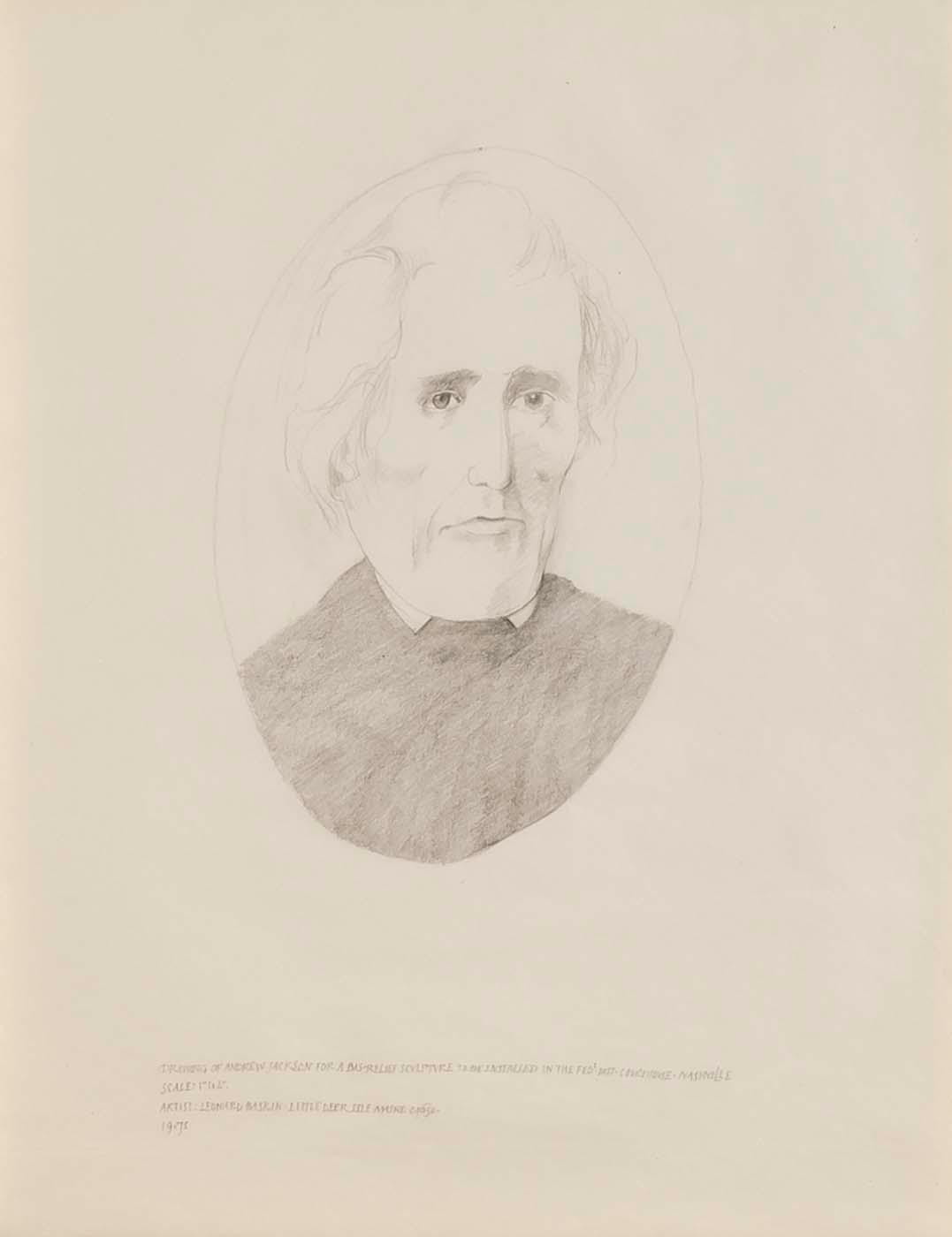 (Study for the Three Presidents from Tennessee) Drawing of Andrew Jackson for a Bas relief Sculpture to Be Installed in the Federal District Courthouse, Nashville, Tennessee, 1975 by Leonard Baskin (1922-2000, United States) Leonard Baskin | ArtsDot.com