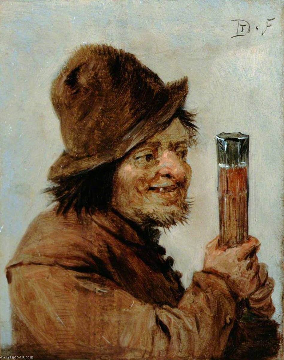 Order Paintings Reproductions A Peasant Holding a Glass by David The Younger Teniers (1610-1690, Belgium) | ArtsDot.com