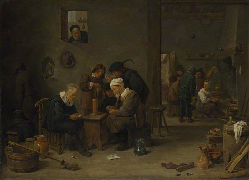 Order Oil Painting Replica Two Men playing Cards in the Kitchen of an Inn, 1635 by David The Younger Teniers (1610-1690, Belgium) | ArtsDot.com