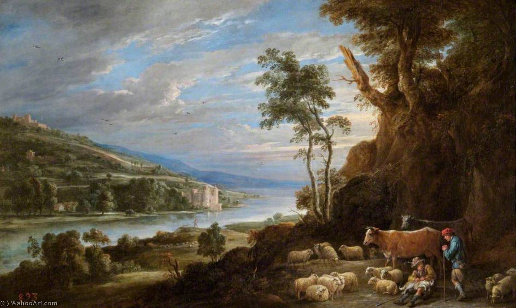 Order Art Reproductions Landscape with Shepherds and a Distant View of a Castle, 1660 by David The Younger Teniers (1610-1690, Belgium) | ArtsDot.com