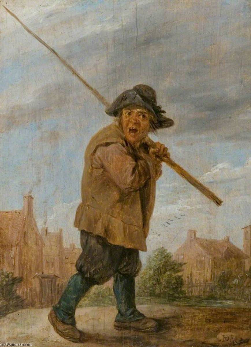 Order Paintings Reproductions A Peasant Carrying a Pole by David Teniers Ii Le Jeune (1610-1690) | ArtsDot.com