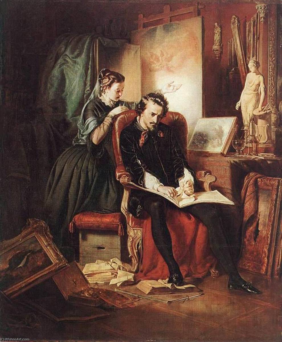 Buy Museum Art Reproductions The Dissatisfied Painter (Crisis in the Life of a Painter), 1852 by József Borsos (1821-1883) | ArtsDot.com