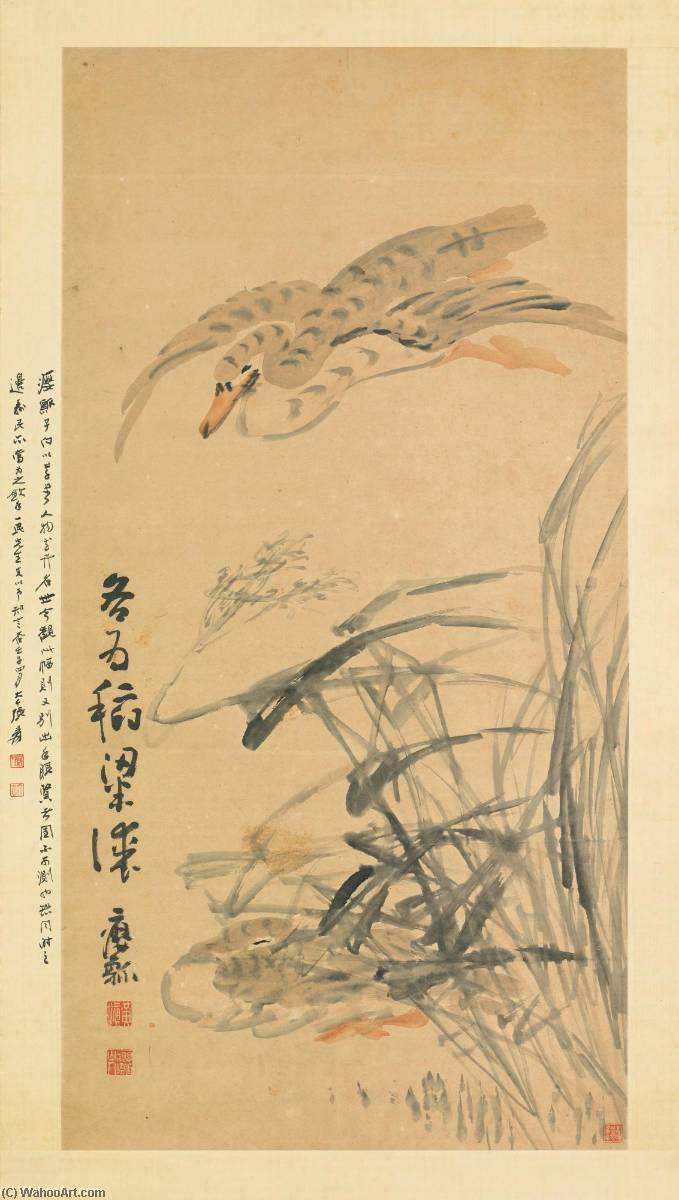 Order Oil Painting Replica GREYLAG GEESE IN AUTUMN REEDS by Huang Shen (1687-1772) | ArtsDot.com