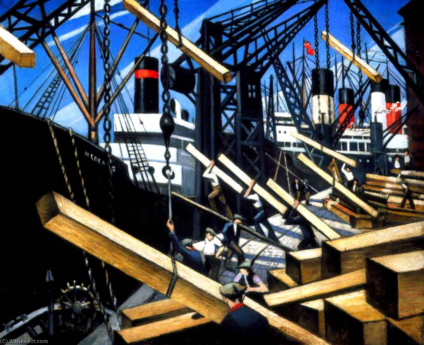 Buy Museum Art Reproductions Loading Timber at Southampton Docks, 1917 by Christopher Richard Wynne Nevinson (1889-1946, United Kingdom) | ArtsDot.com