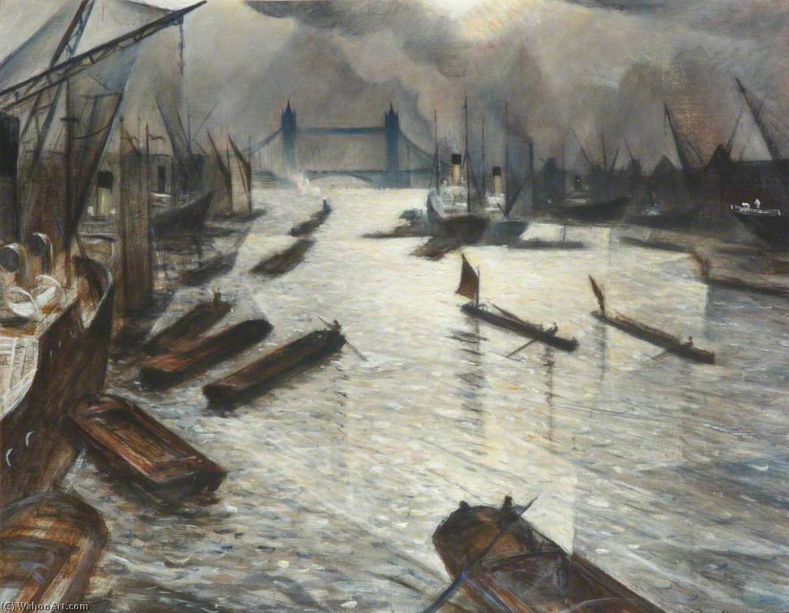 顺序 畫複製 泰晤士河上的景色( 伦敦游泳池的托尔桥), 1930 通过 Christopher Richard Wynne Nevinson (1889-1946, United Kingdom) | ArtsDot.com