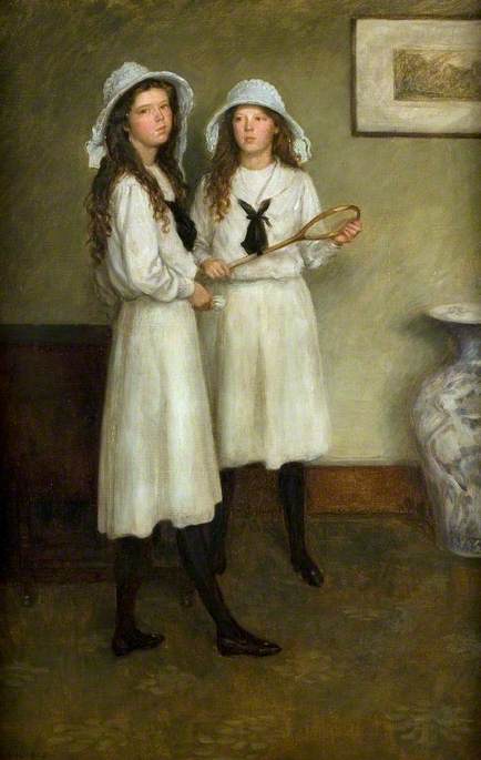 Order Art Reproductions Ailsa and Marjorie Hatton, with a Racquet, 1908 by Brian Hatton (1887-1916) | ArtsDot.com