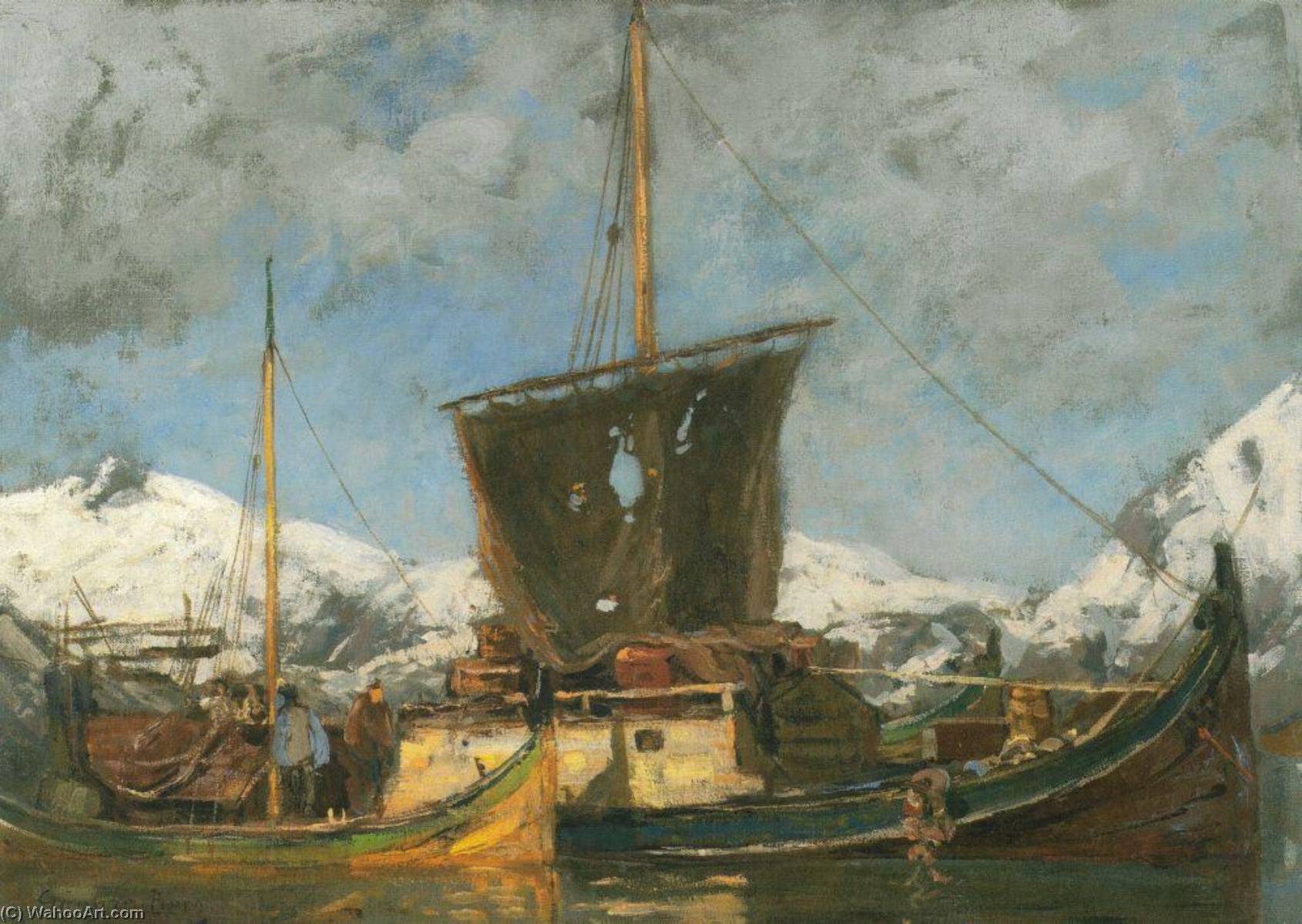 Order Oil Painting Replica Norwegian Sjekter ved Nordlandskysten by Gunnar Berg (1863-1893) | ArtsDot.com