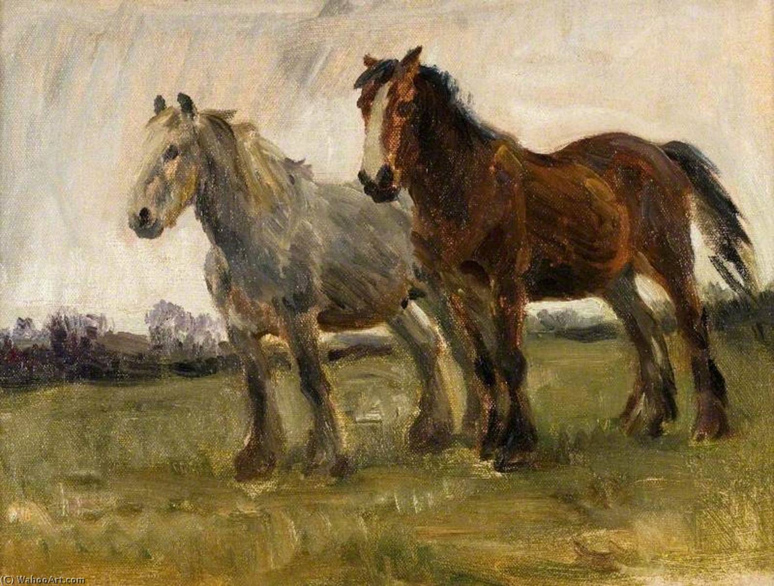Buy Museum Art Reproductions Two Horses by Brian Hatton (1887-1916) | ArtsDot.com