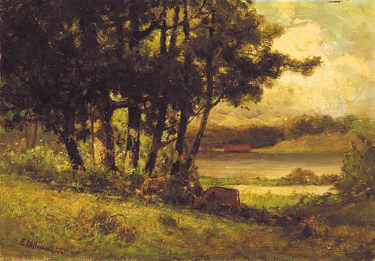 Order Paintings Reproductions Untitled (landscape with cows grazing near river), (painting), 1891 by Edward Mitchell Bannister (1828-1901, Canada) | ArtsDot.com