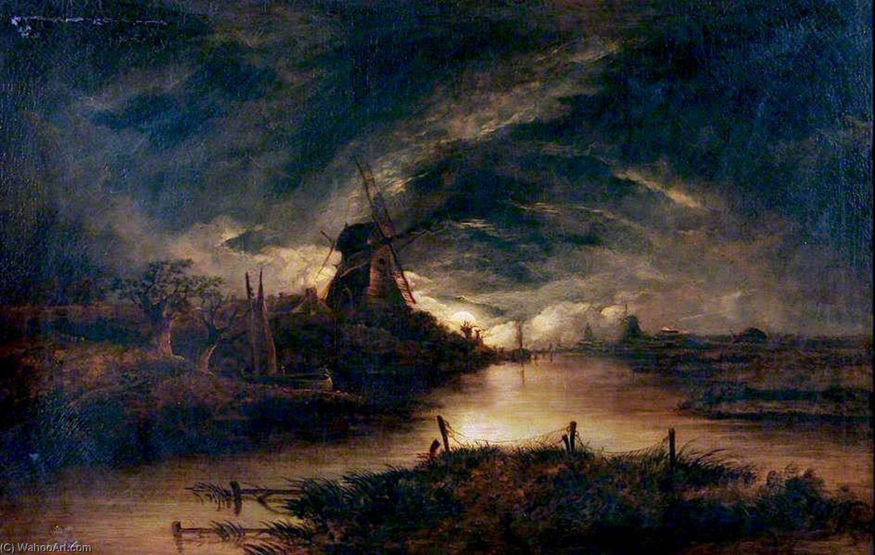 Buy Museum Art Reproductions Moonlight on the Yare, Norfolk by John Berney Crome (1768-1821) | ArtsDot.com