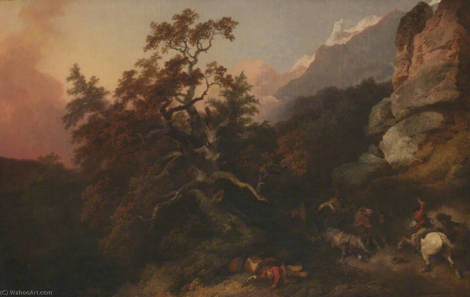 Order Art Reproductions Travellers Attacked by Banditti, 1781 by Philip Jacques De Loutherbourg (1740-1812, France) | ArtsDot.com