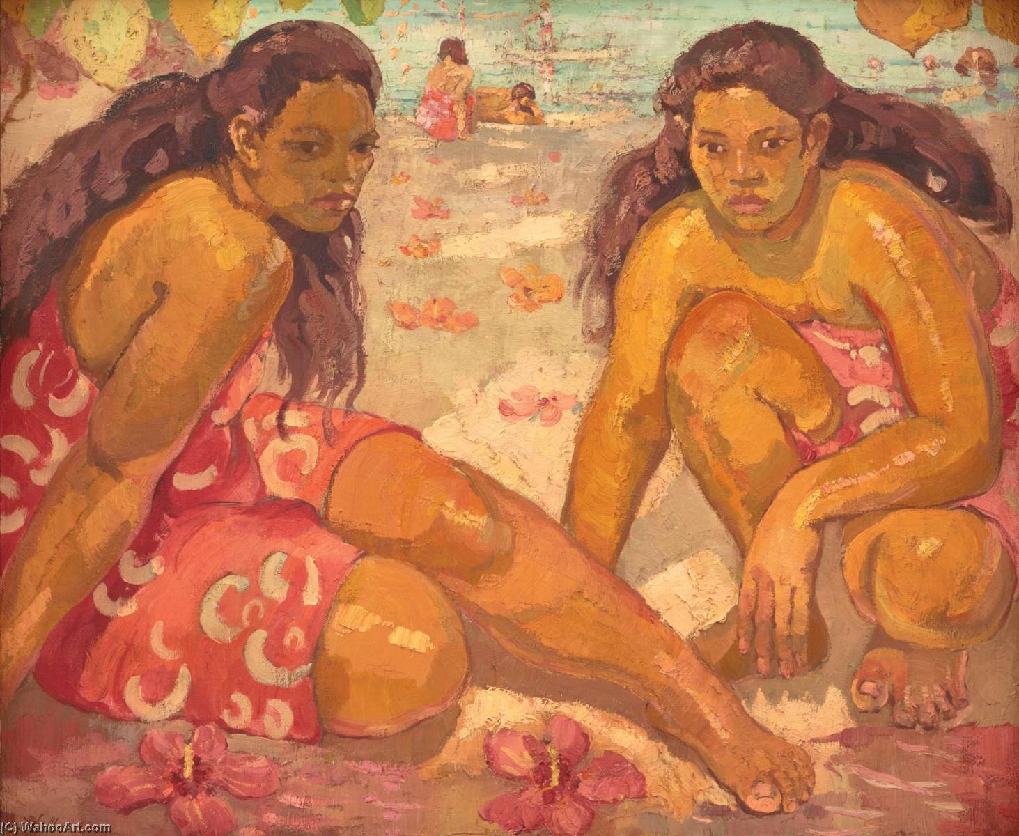 Two Women on the Beach, Tahiti by Adrien Jean Le Mayeur De Merprès Adrien Jean Le Mayeur De Merprès | ArtsDot.com
