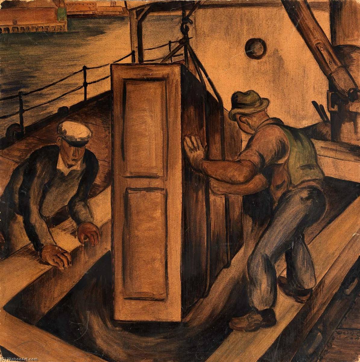 Order Oil Painting Replica Loading Cargo (Study for mural, Seattle Washington marine hospital), 1935 by Kenneth Callahan (Inspired By) (1905-1986) | ArtsDot.com