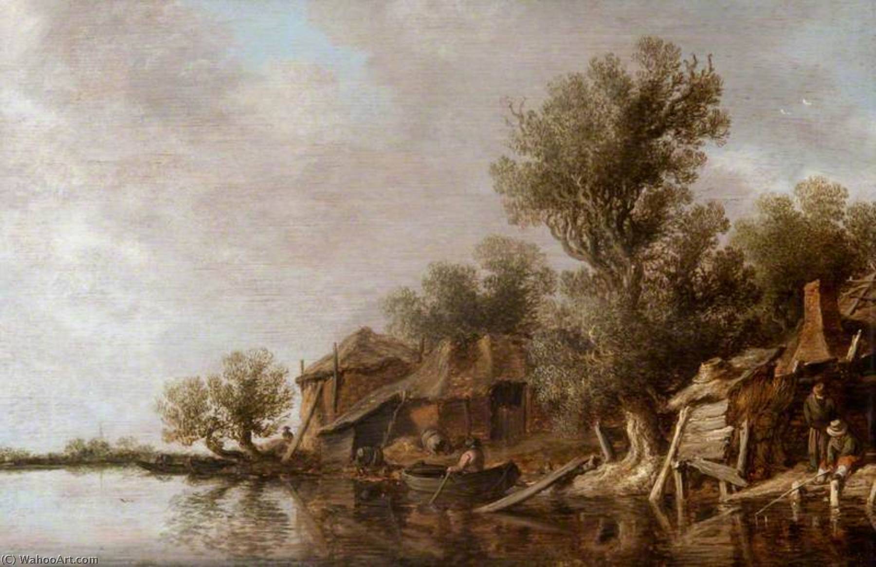 Order Art Reproductions Cottages and Fishermen by a River, 1631 by Jan Van Goyen (1596-1656, Netherlands) | ArtsDot.com