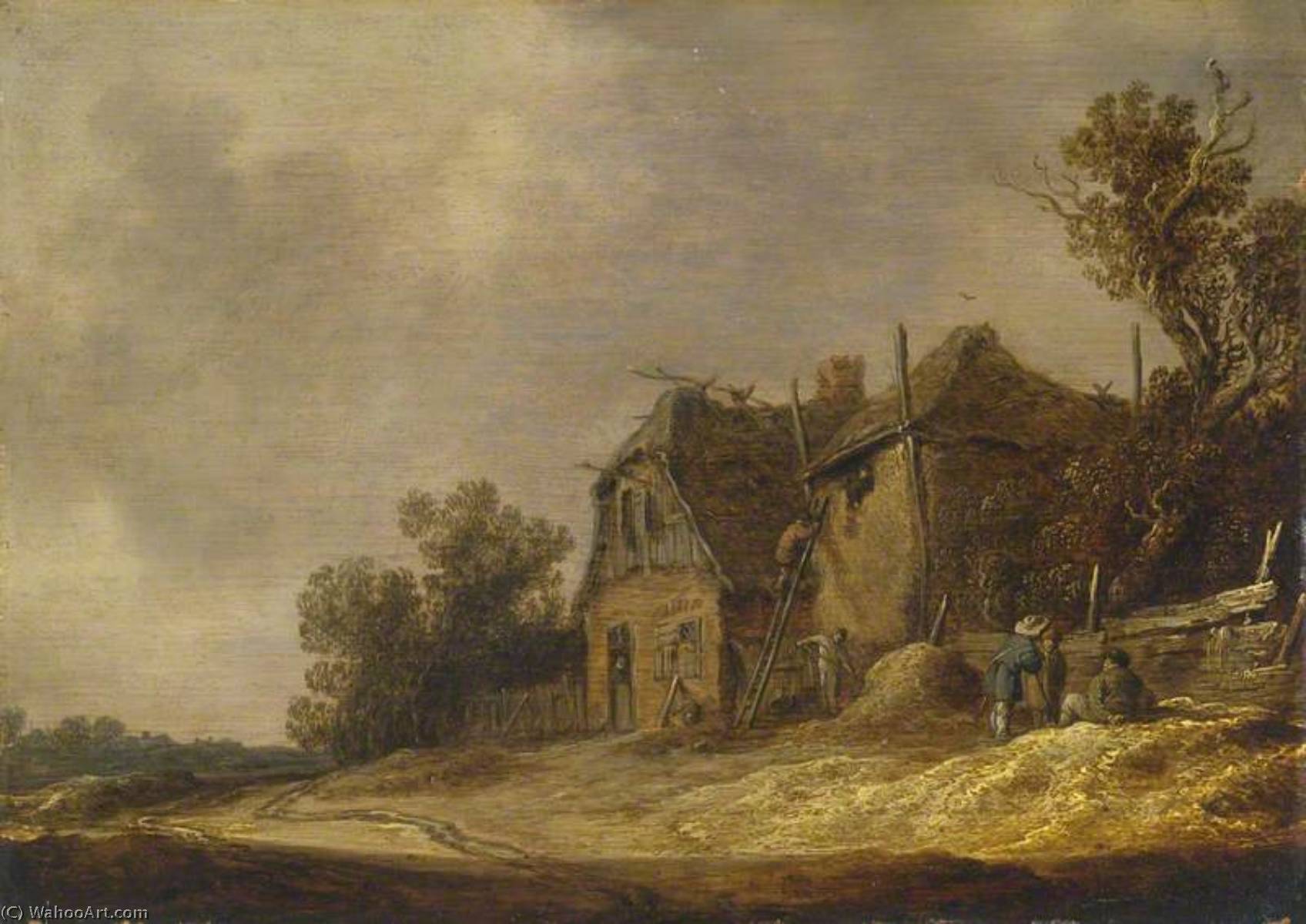 Order Oil Painting Replica Landscape with a Cottage and a Barn, 1632 by Jan Van Goyen (1596-1656, Netherlands) | ArtsDot.com