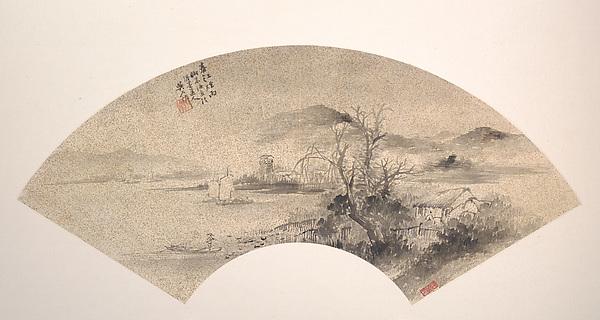 近代 吳石僊 春江煙雨 扇面 Misty Rain on the River in Spring by Wu Shixian Wu Shixian | ArtsDot.com