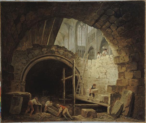顺序 油畫 La Violation des caveaux des rois dans la basilique de Saint Denis, en octobre 1793 通过 Hubert Robert (1733-1808, France) | ArtsDot.com