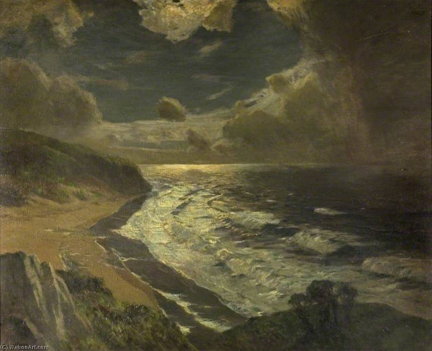 Order Oil Painting Replica Coast Scene, Moonlight by Albert Julius Olsson (1864-1942) | ArtsDot.com