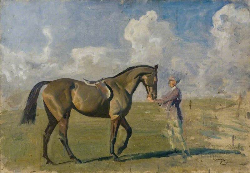 A Racehorse Held by a Groom by Alfred James Munnings Alfred James Munnings | ArtsDot.com