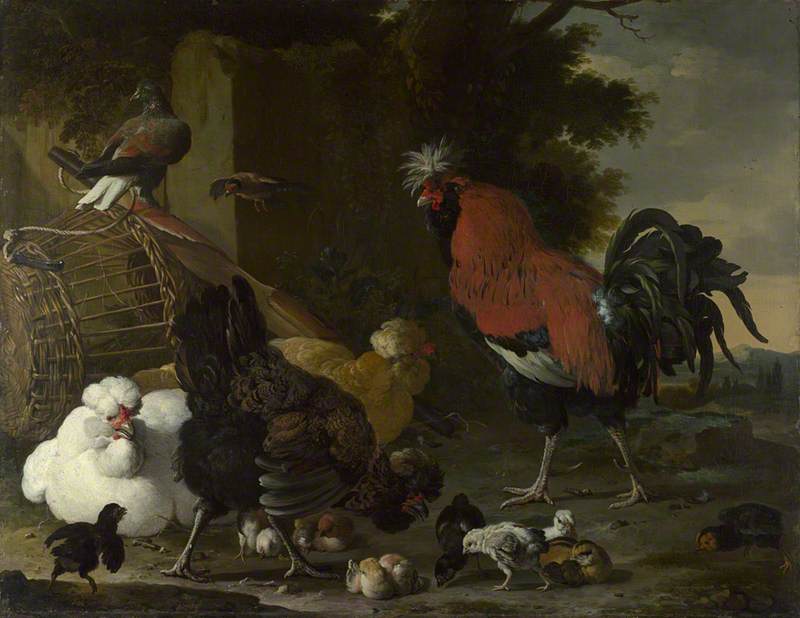 Order Paintings Reproductions A Cock, Hens and Chicks, 1668 by Melchior De Hondecoeter | ArtsDot.com