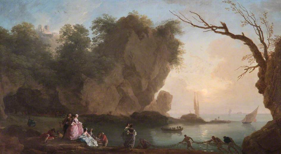 Order Paintings Reproductions Sunset View over a Bay with Figures, 1742 by Claude Joseph Vernet (1714-1789, France) | ArtsDot.com
