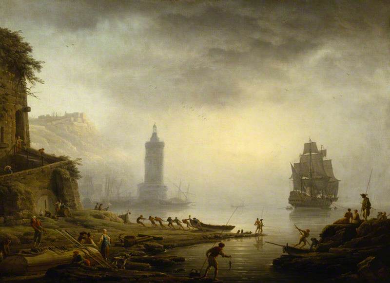 Order Oil Painting Replica Morning A Port in the Mist – Fishermen Hauling in Their Boat, 1751 by Claude Joseph Vernet (1714-1789, France) | ArtsDot.com